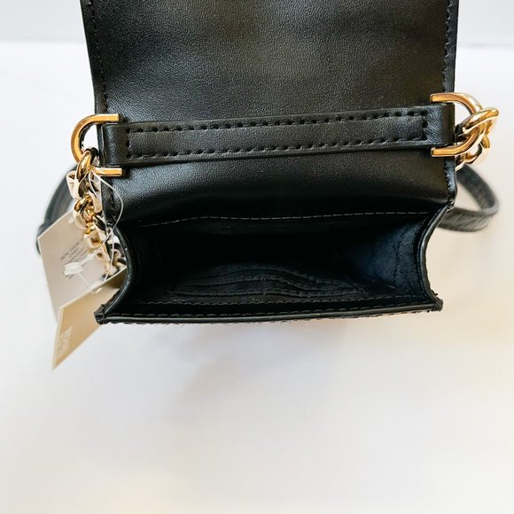Michael Kors Carmen Small Phone Crossbody Bag Embossed Exotic Black Multi - Picture 9 of 11